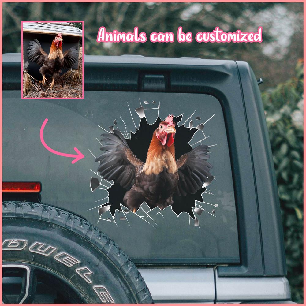 ANDC0001 - Personalized Photo Chicken Animal Car Decal - Cracked Surfa