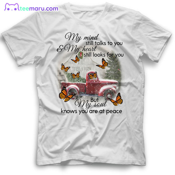 MEBS033 My Mind Still Talks To You Orange Butterfly Christmas Memorial T-Shirt