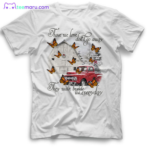 MEBS039 Those We Love Orange Butterfly Red Truck Christmas Memorial T-Shirt