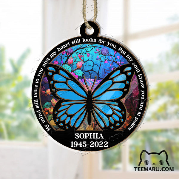MMSO00201 - Personalized Blue Butterfly Memorial Suncatcher Ornament - My Mind Still Talks To You