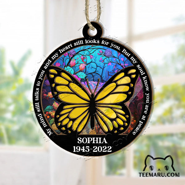 MMSO00202 - Personalized Golden Butterfly Memorial Suncatcher Ornament - My Mind Still Talks To You