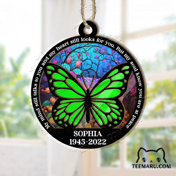 MMSO00203 - Personalized Green Butterfly Memorial Suncatcher Ornament - My Mind Still Talks To You