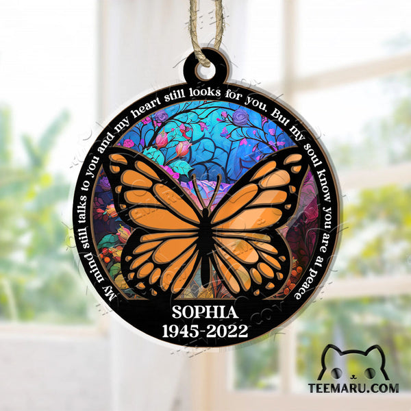 MMSO00204 - Personalized Orange Butterfly Memorial Suncatcher Ornament - My Mind Still Talks To You
