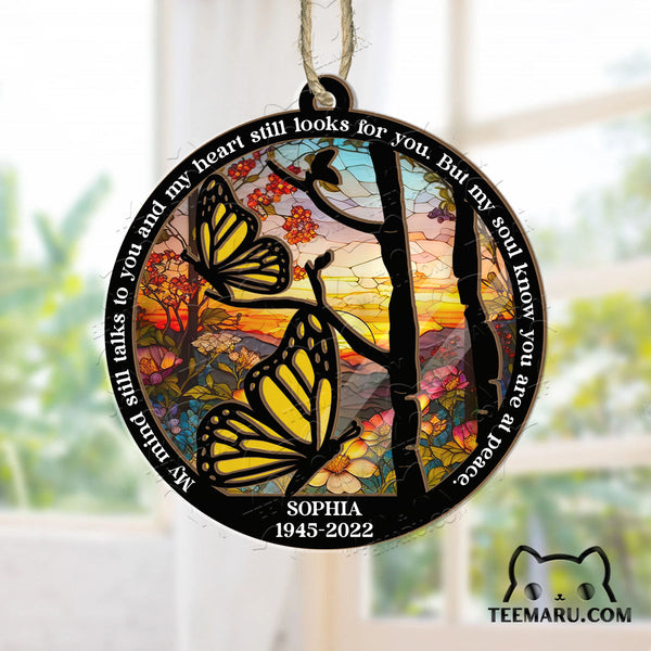 MMSO0102 - Personalized Golden Butterfly Memorial Suncatcher Ornament - My Mind Still Talks To You