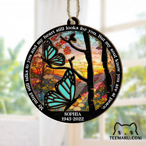 MMSO0107 - Personalized Turquoise Butterfly Memorial Suncatcher Ornament - My Mind Still Talks To You