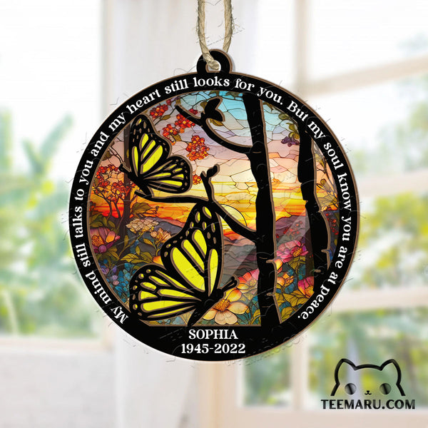 MMSO0108 - Personalized Yellow Butterfly Memorial Suncatcher Ornament - My Mind Still Talks To You