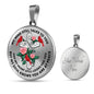 JL2007003 My Mind Still Talks To You Red Cardinals Three Rose Green Leaves And Silver Cross Luxury Necklace with Back Engraving