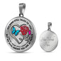 B0708072 My Mind Still Talks To You Turquoise And Pink Butterflies Rose And Silver Heart Shape Luxury Necklace with Back Engraving