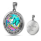 AG2408002 My Mind Still Talks To You Turquoise Butterflies Flower Luxury Necklace with Back Engraving