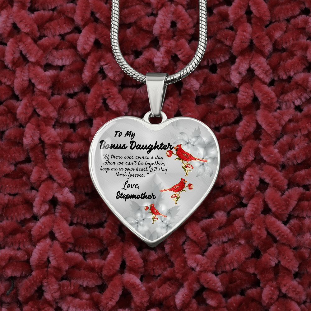 To My Bonus Daughter Heart Necklace Birthday Gift, Christmas Gift From Stepmother