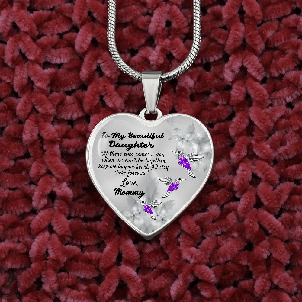 To My Beautiful Daughter Heart Necklace Birthday Gift, Christmas Gift From Mommy