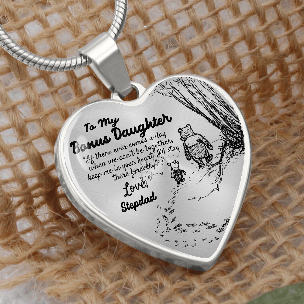 To My Beautiful Bonus Daughter Heart Necklace Birthday Gift, Christmas Gift From Stepdad