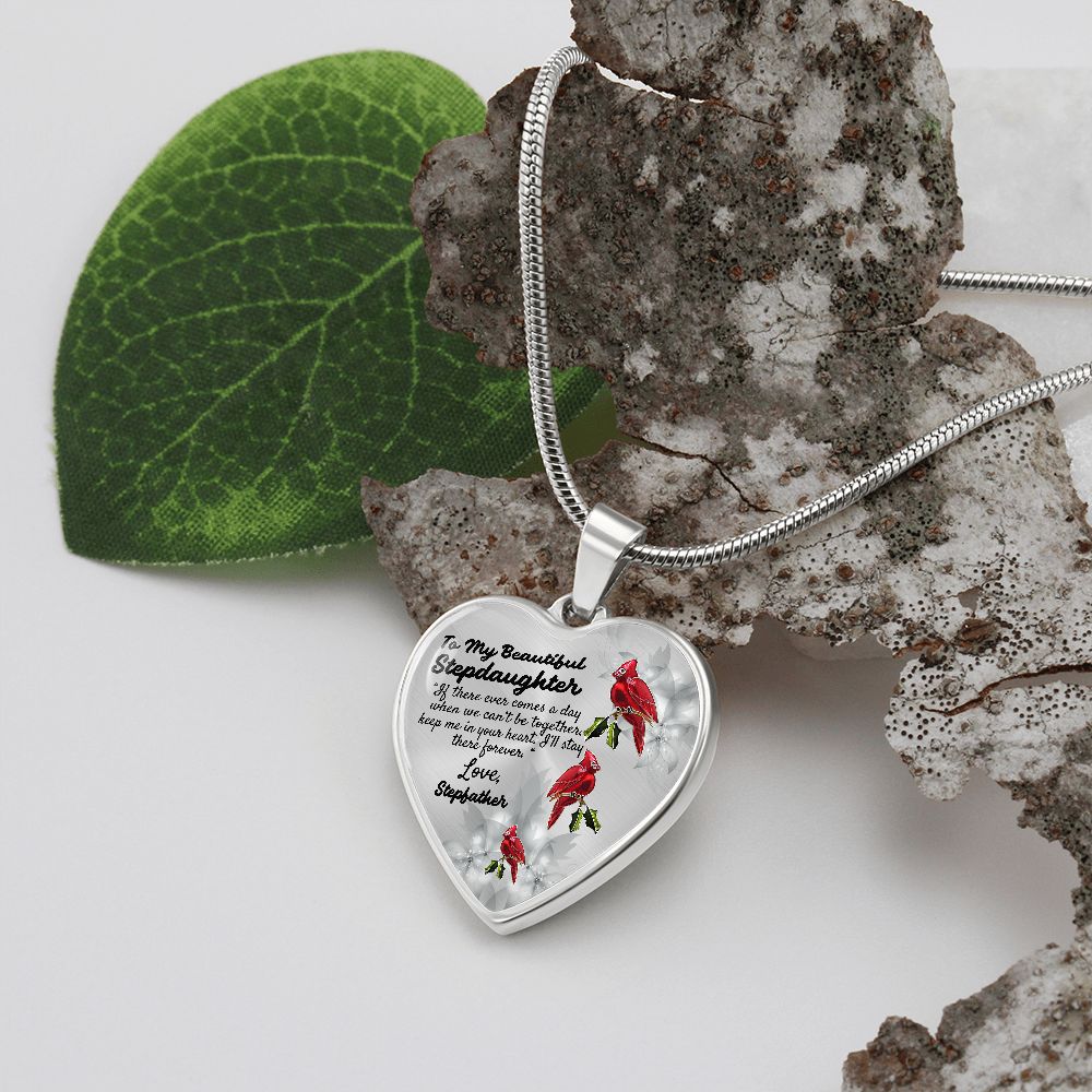 To My Beautiful Stepdaughter Heart Necklace Birthday Gift, Christmas Gift From Stepfather