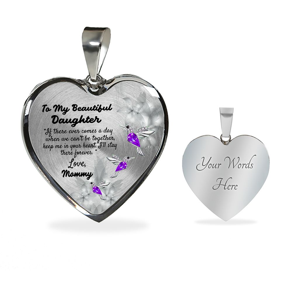To My Beautiful Daughter Heart Necklace Birthday Gift, Christmas Gift From Mommy
