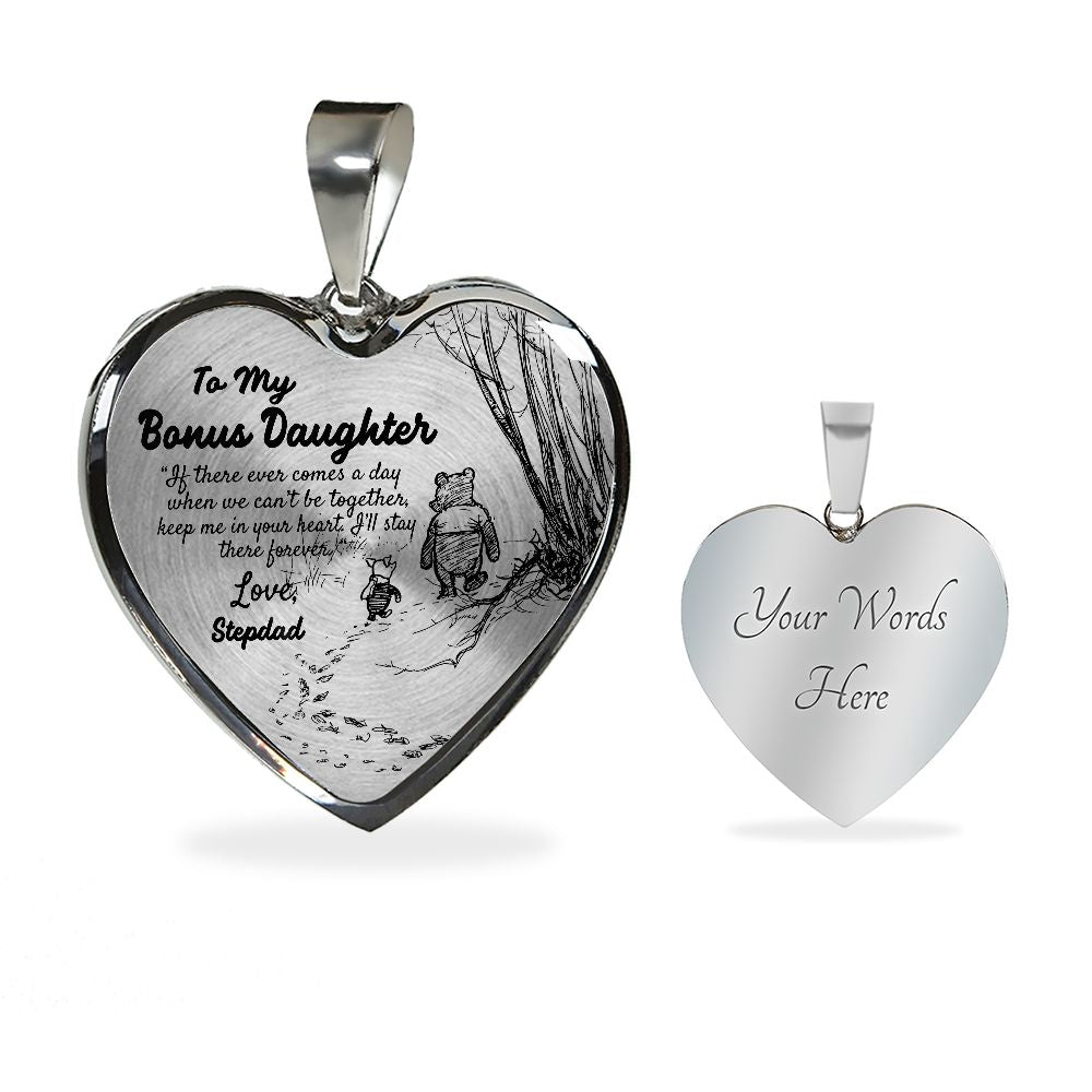 To My Beautiful Bonus Daughter Heart Necklace Birthday Gift, Christmas Gift From Stepdad