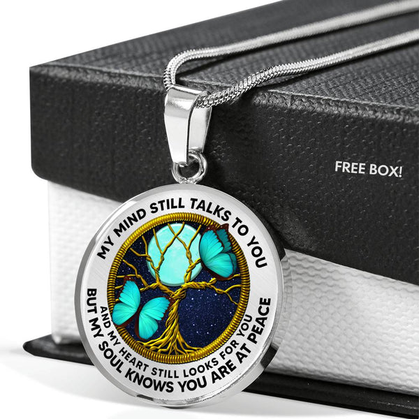 AG0608073 My Mind Still Talks To You Turquoise Butterflies Gold Moon Tree Of Life And Galaxy Luxury Necklace with Back Engraving