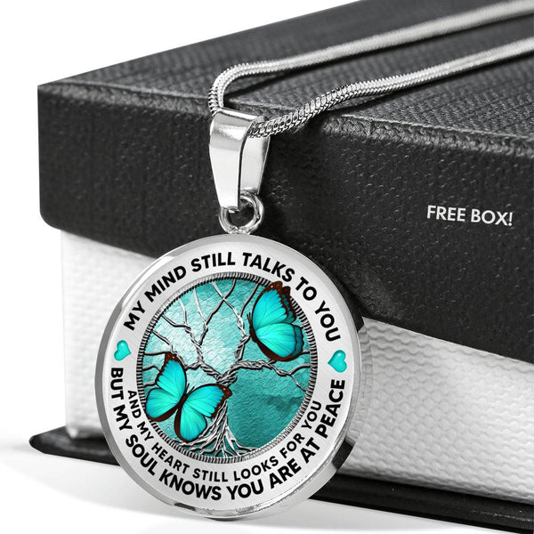 AG1308026 My Mind Still Talks To You Turquoise Butterflies Tree Of Life  Luxury Necklace with Back Engraving