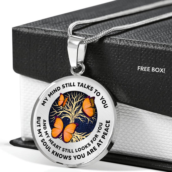 My Mind Still Talks To You Three Orange Butterflies Tree Of Life Luxury Necklace with Back Engraving
