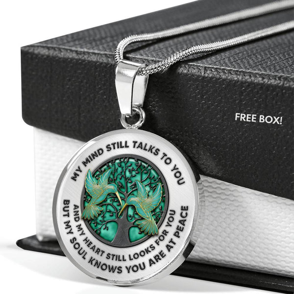 VT0035 My Mind Still Talks To You Turquoise Hummingbird Tree Of Life Luxury Necklace with Back Engraving