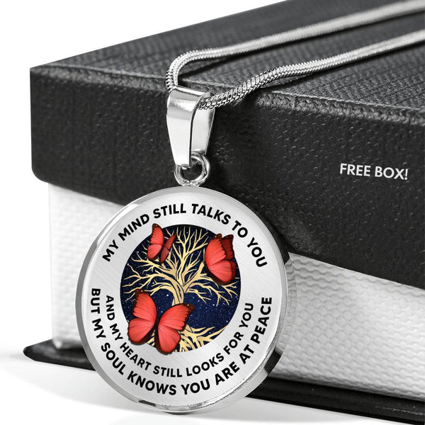 My Mind Still Talks To You Three Red Butterflies Tree Of Life Luxury Necklace with Back Engraving