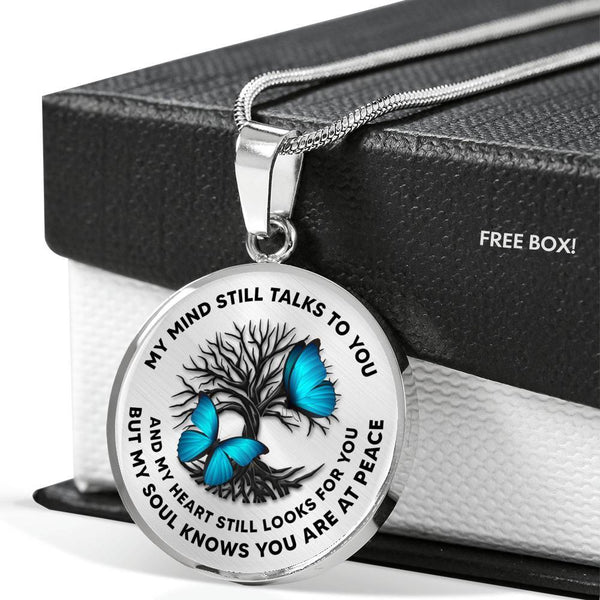 My Mind Still Talks To You Blue Butterflies Tree Of Life 020520VTC19 Luxury Necklace with Back Engraving
