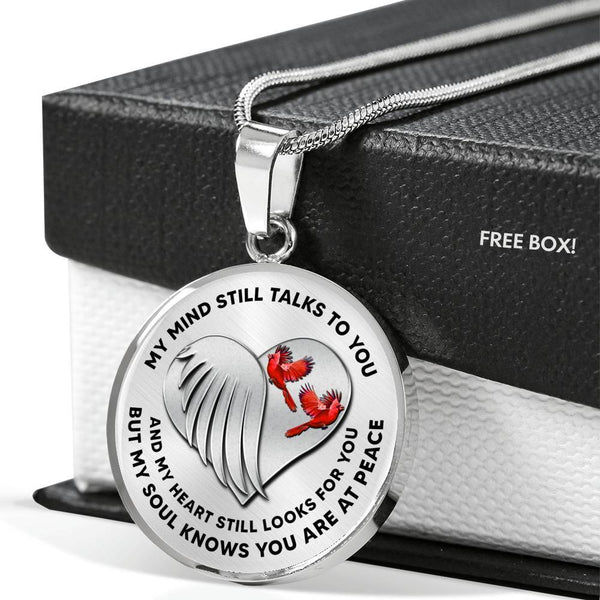 JL1407007 My Mind Still Talks To You Red Cardinals Heart Wing Silver Luxury Necklace with Back Engraving