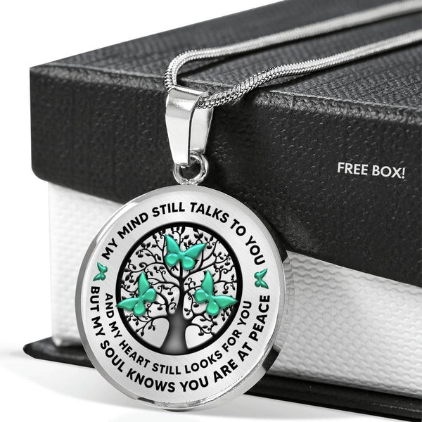 My Mind Still Talks To You Turquoise Butterfly Black Tree Of Life Luxury Necklace with Back Engraving