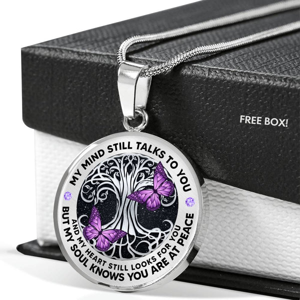 AG2008023 My Mind Still Talks To You Purple Butterflies Silver Tree Of Life  Luxury Necklace with Back Engraving