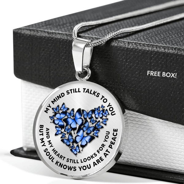 My Mind Still Talks To You Blue Butterflies Heart Shape 020520VTC09 Luxury Necklace with Back Engraving
