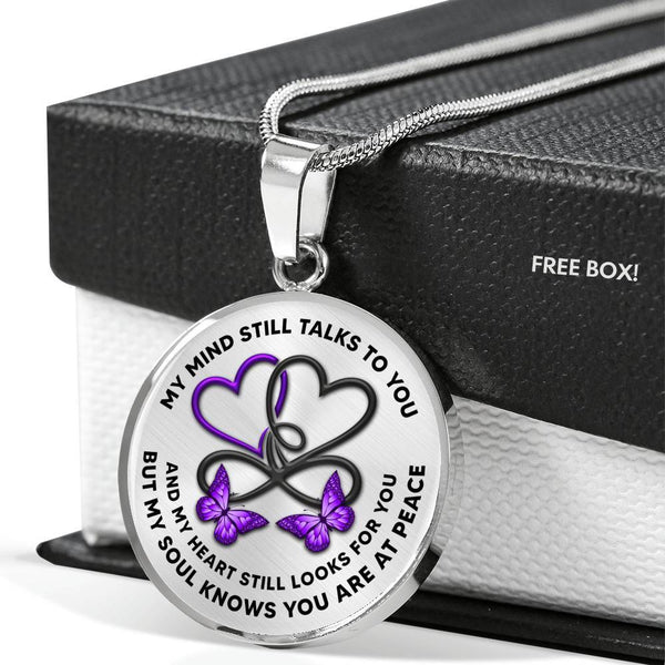 KT0072BC03 My Mind Still Talks To You Purple Butterflies Two Hearts with Love Infinity Luxury Necklace with Back Engraving