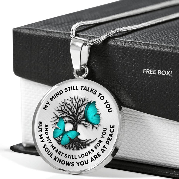My Mind Still Talks To You Turquoise Butterflies Tree Of Life 020520VTC20 Luxury Necklace with Back Engraving