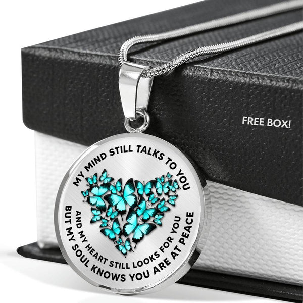 My Mind Still Talks To You Turquoise Butterflies Heart Shape 020520VTC10 Luxury Necklace with Back Engraving