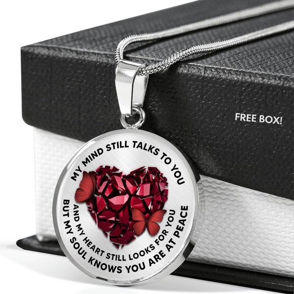 My Mind Still Talks To You Red Butterfly Broken Heart Luxury Necklace with Back Engraving