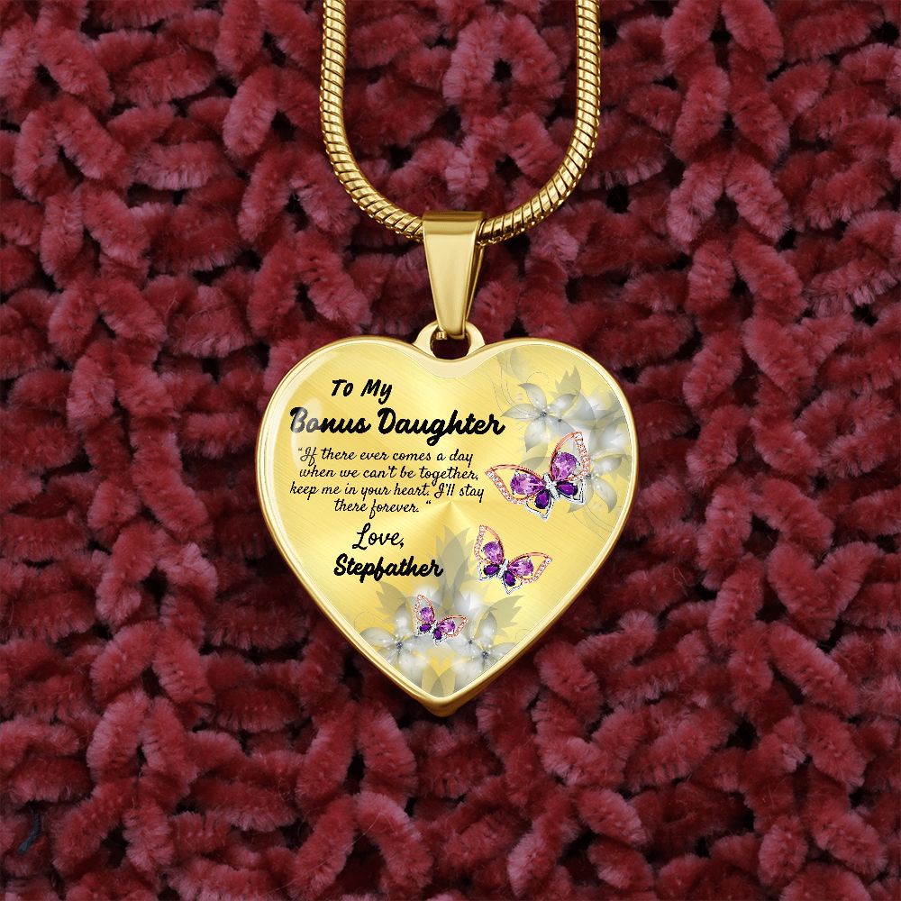 To My Bonus Daughter Heart Necklace Christmas Gift, Birthday Gift From Stepfather