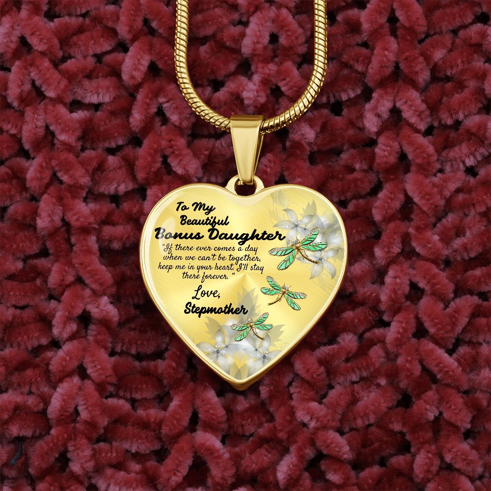 To My Beautiful Bonus Daughter Heart Necklace Birthday Gift, Christmas Gift From Stepmother