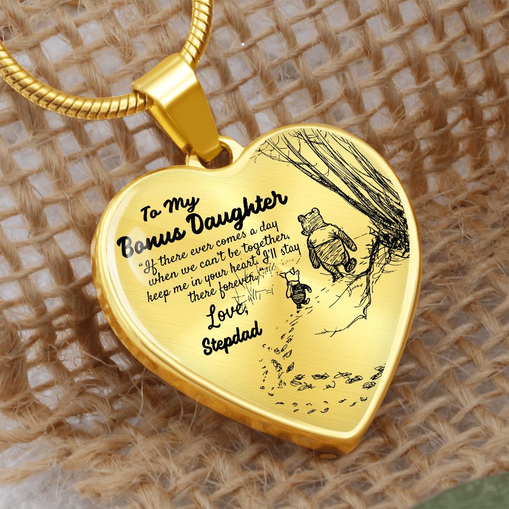 To My Beautiful Bonus Daughter Heart Necklace Birthday Gift, Christmas Gift From Stepdad