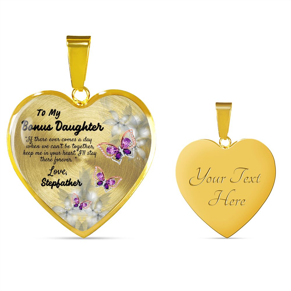 To My Bonus Daughter Heart Necklace Christmas Gift, Birthday Gift From Stepfather