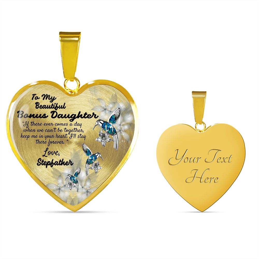To My Bonus Daughter Heart Necklace Birthday Gift, Christmas Gift From Stepfather