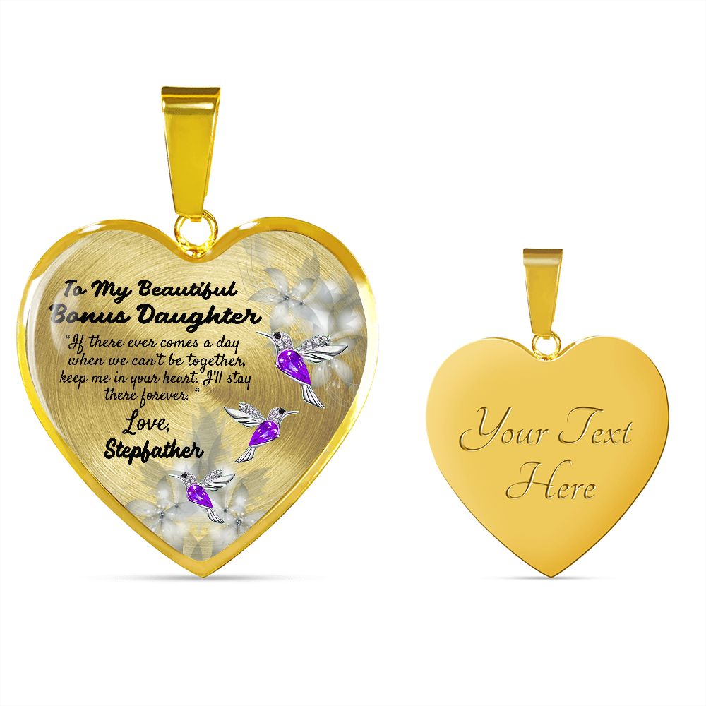 To My Beautiful Bonus Daughter Heart Necklace Birthday Gift, Christmas Gift From Stepfather