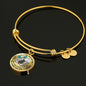 B0713003 My Mind Still Talks To You Turquoise Butterflies Stair Way To Heaven With Gold Cross Circle Adjustable Luxury Bangle with Back Engraving