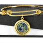 JL2407081 My Mind Still Talks To You Golden Dragonflies Celtic Tree Of Life Green Leaf And Galaxy Circle Adjustable Luxury Bangle with Back Engraving