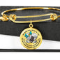 B0713003 My Mind Still Talks To You Turquoise Butterflies Stair Way To Heaven With Gold Cross Circle Adjustable Luxury Bangle with Back Engraving