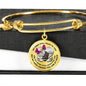 B0713019 My Mind Still Talks To You Pink Butterflies Stair Way To Heaven With Gold Cross Circle Adjustable Luxury Bangle with Back Engraving