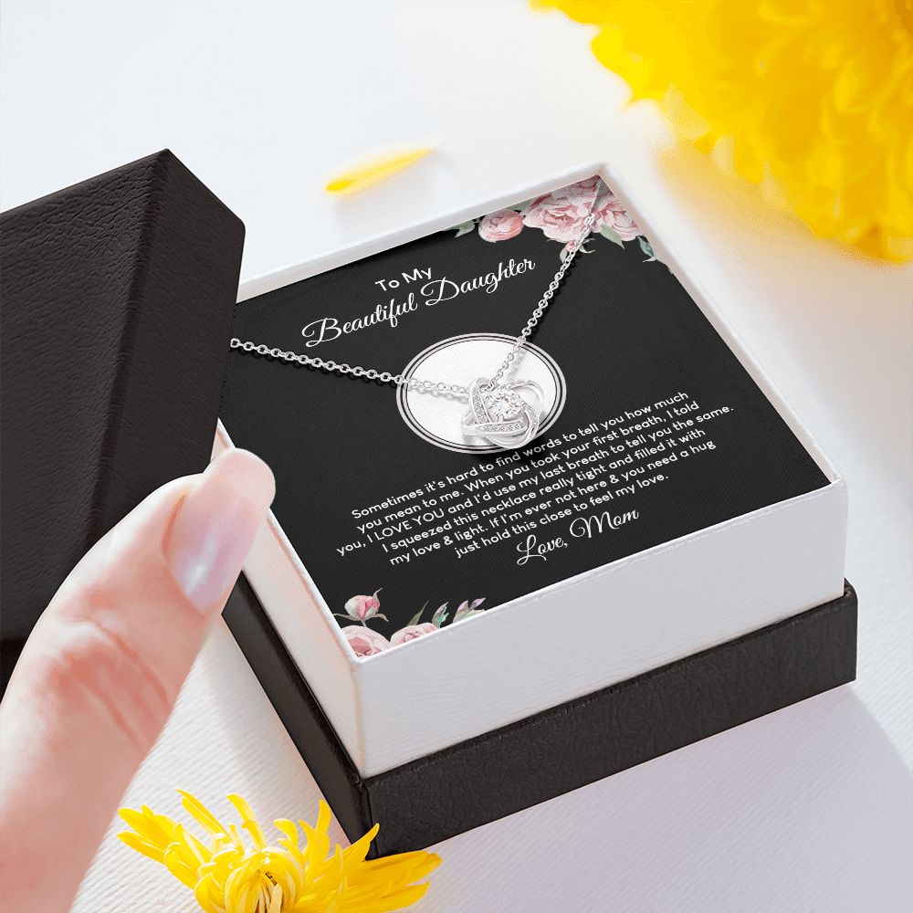 MC027 To My Beautiful Daughter I Love You Love Knot Necklace Gift From Mom