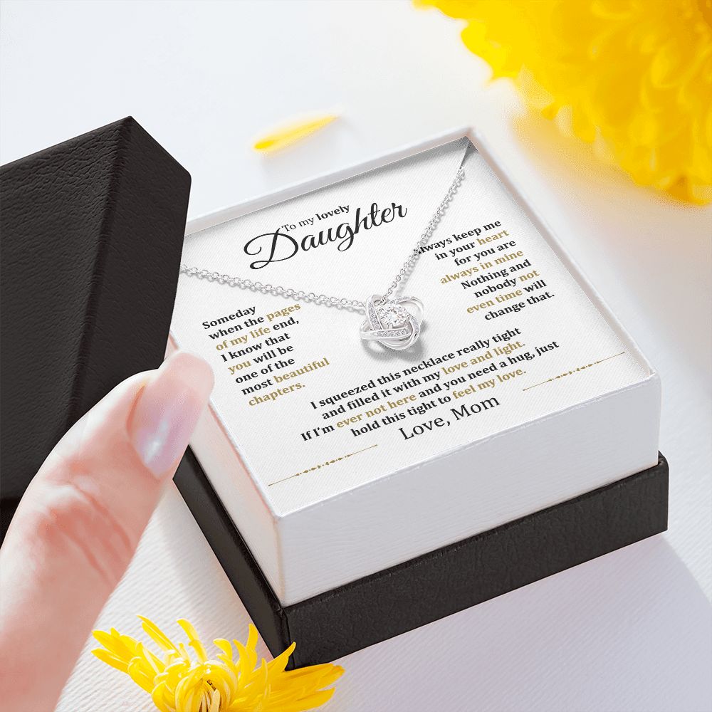 MC013 Daughter Hold This Tight To Feel My Love Love Knot Necklace Gift From Mom