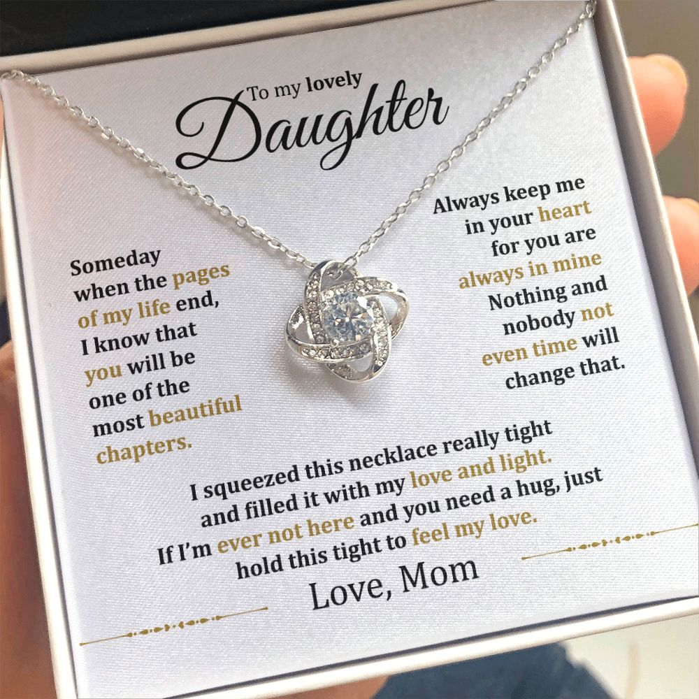MC013 Daughter Hold This Tight To Feel My Love Love Knot Necklace Gift From Mom