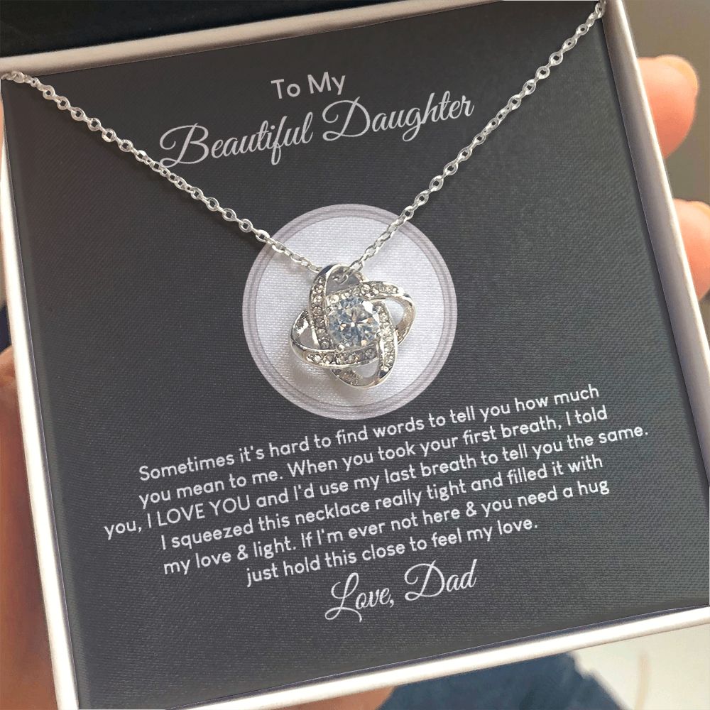 MC018 To My Beautiful Daughter I Love You Love Knot Necklace Gift From Dad