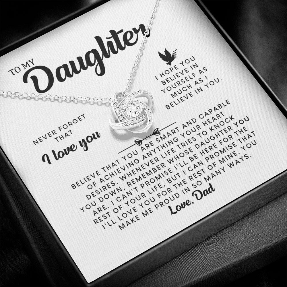MC006 Daughter Never Forget That I Love You Love Knot Necklace Gift From Dad