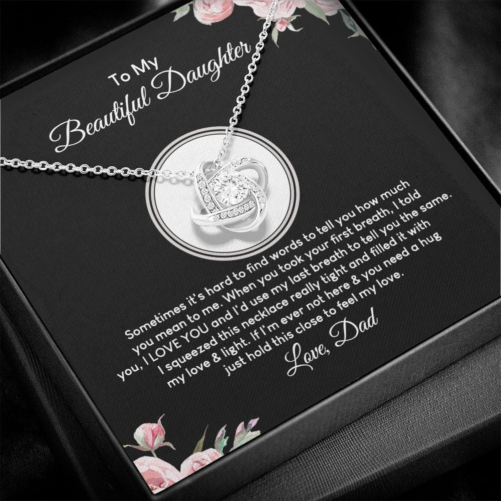 MC026 To My Beautiful Daughter I Love You Love Knot Necklace Gift From Dad