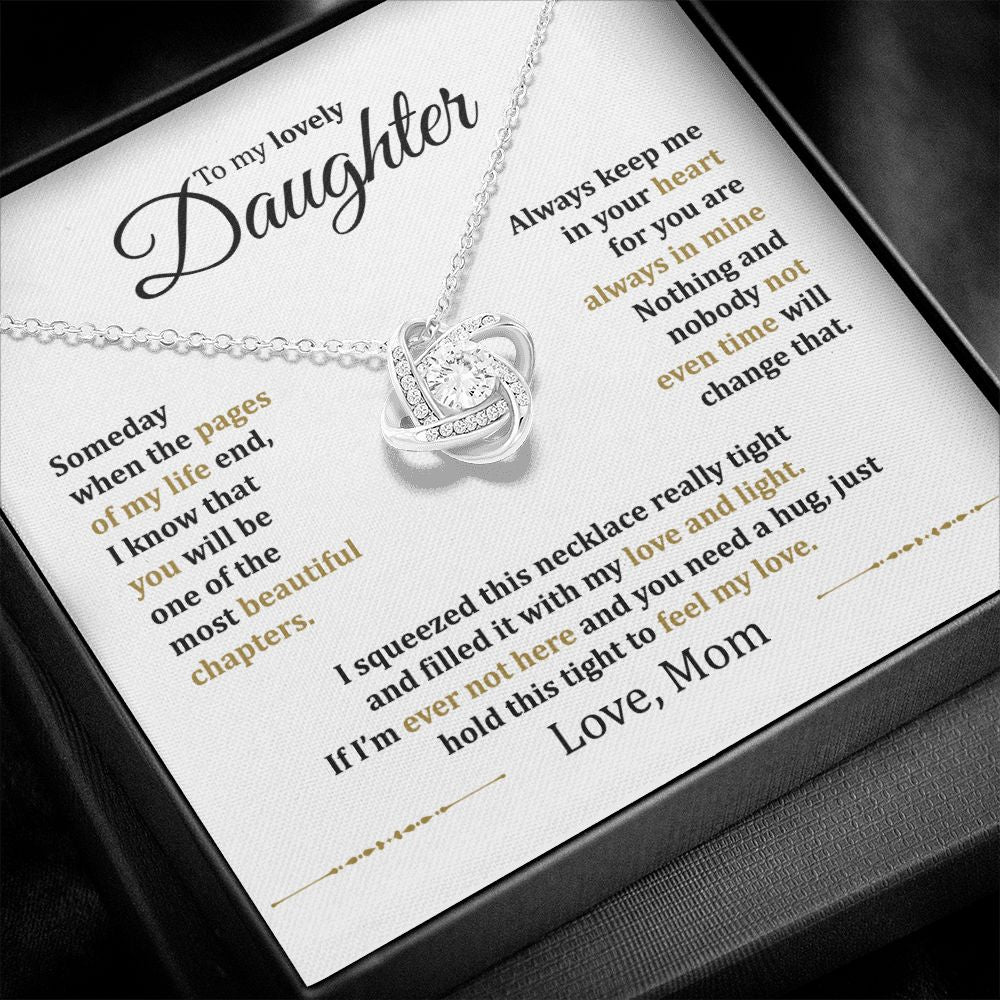 MC013 Daughter Hold This Tight To Feel My Love Love Knot Necklace Gift From Mom
